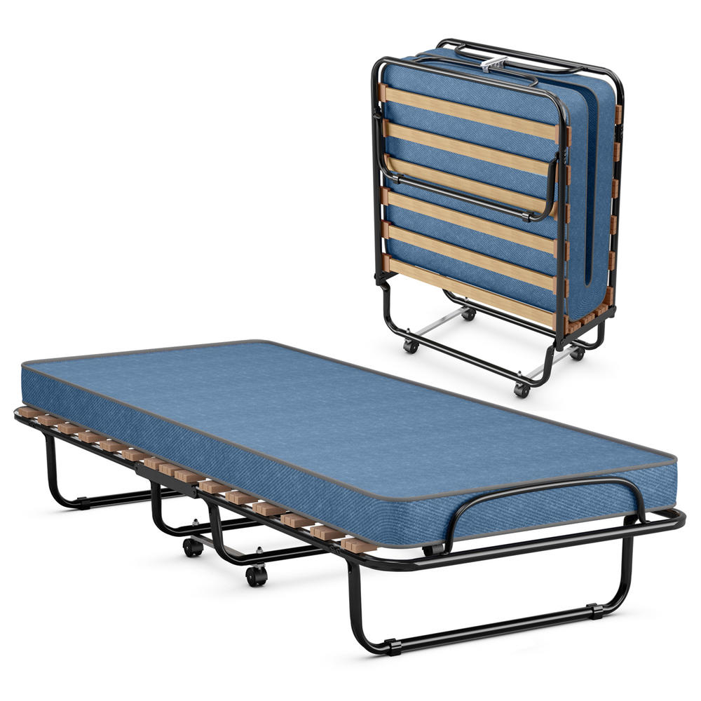Gymax Folding Bed Rollaway Metal Guest Bed Sleeper w/ Memory Foam