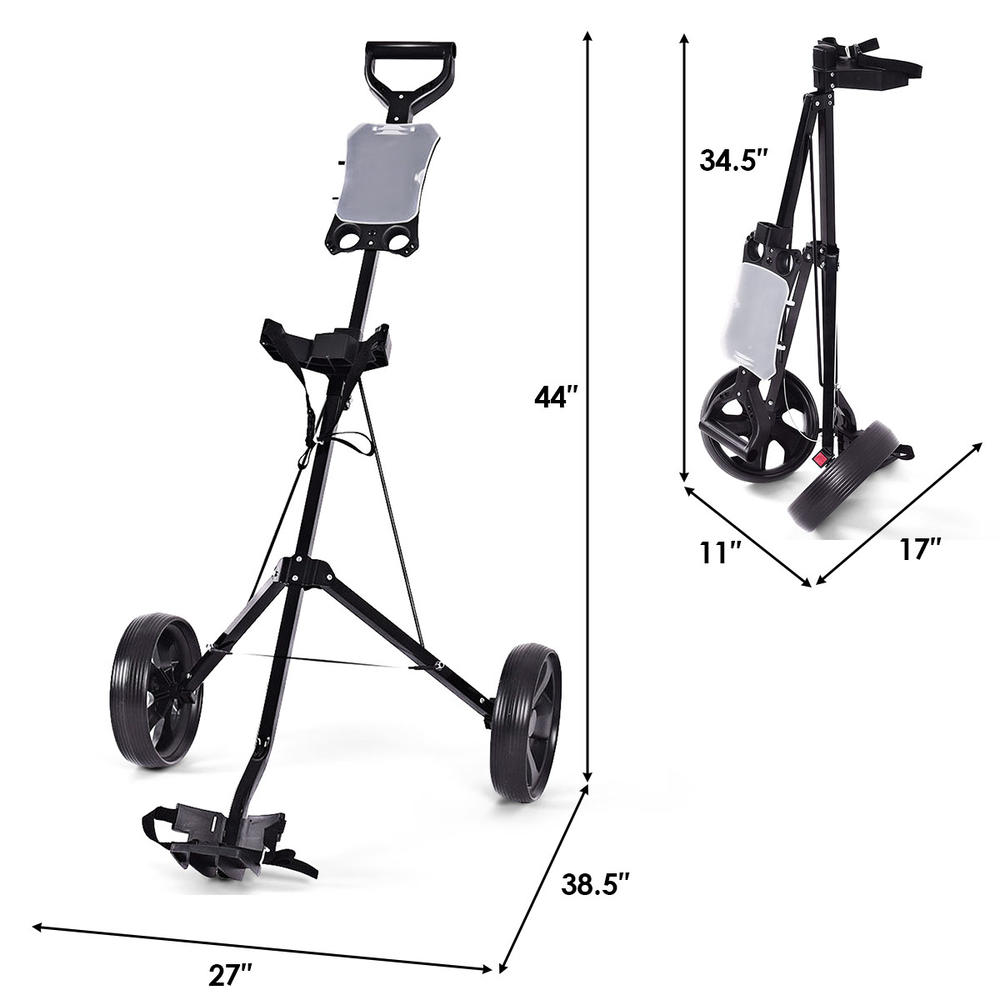 Gymax Folding 2 Wheel Push Pull Golf Club Cart Trolley Swivel w/Scoreboard Lightweight