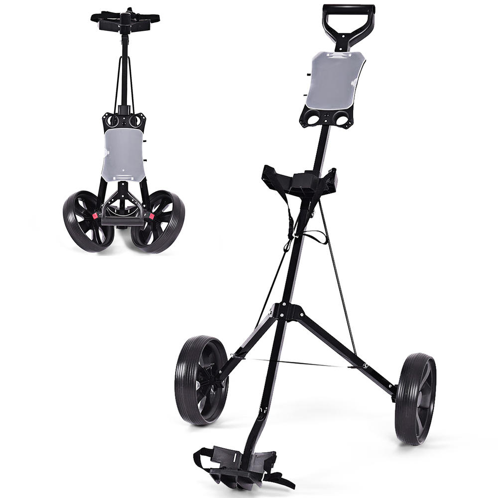 Gymax Folding 2 Wheel Push Pull Golf Club Cart Trolley Swivel w/Scoreboard Lightweight