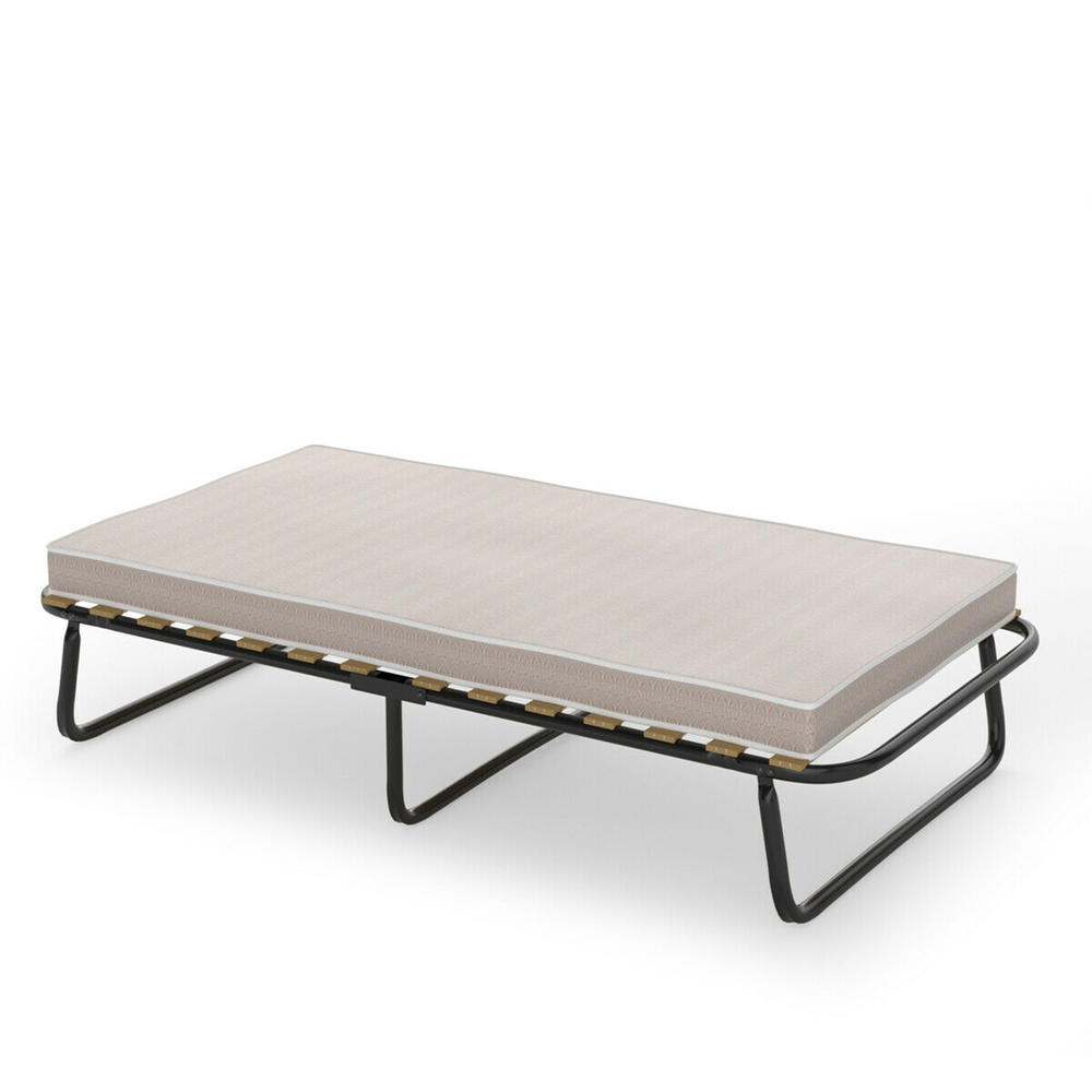 Gymax Portable Folding Guest Bed Cot with Memory Foam Mattress Twin Size