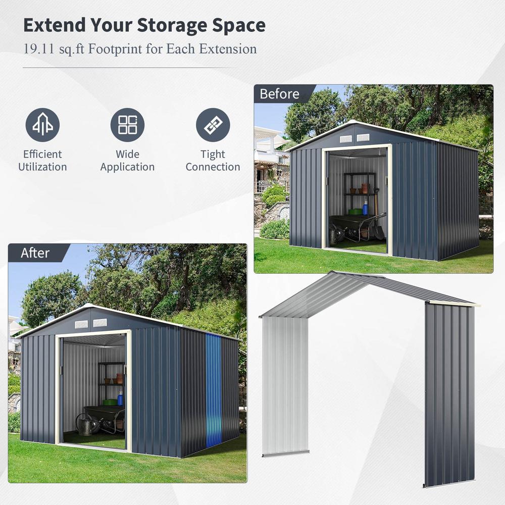 Gymax Outdoor Storage Shed Extension Kit for 9.1 ft Shed Width Grey