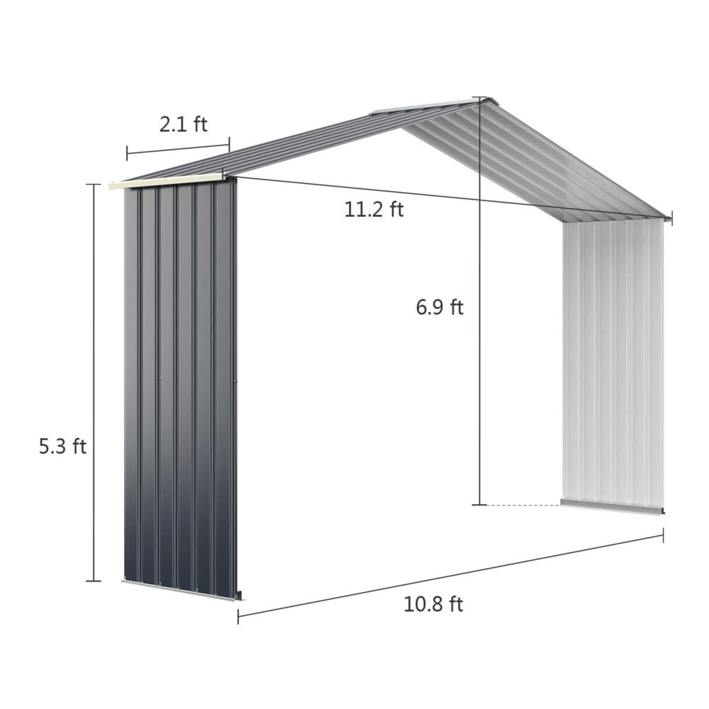 Gymax Outdoor Storage Shed Extension Kit for 11.2 ft Shed Width Grey