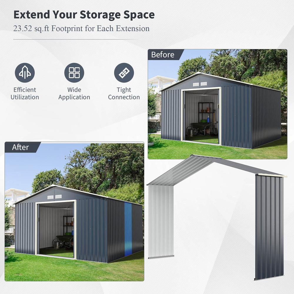 Gymax Outdoor Storage Shed Extension Kit for 11.2 ft Shed Width Grey