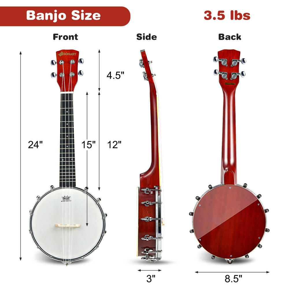 Gymax 24'' 4-String Banjo Ukulele Remo Drumhead Gig Bag for Kid Adult Beginner