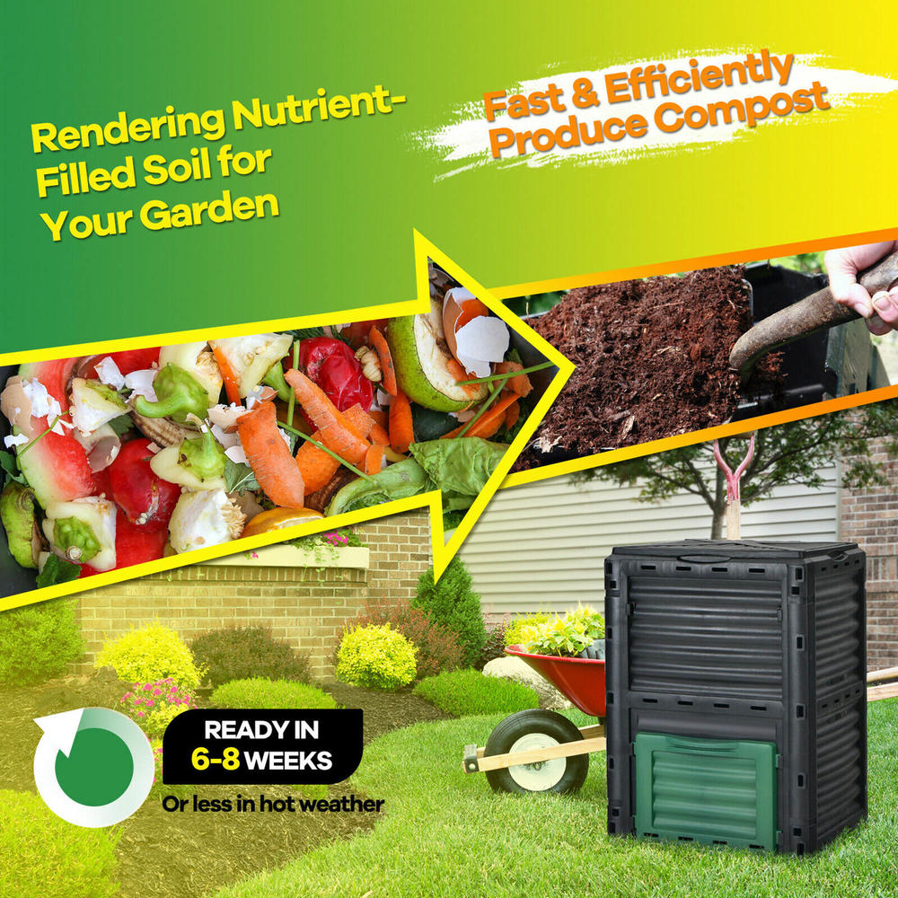Gymax 80 Gallon Compost Bin Garden Waste Container Grass Food Trash Barrel Fertilizer
