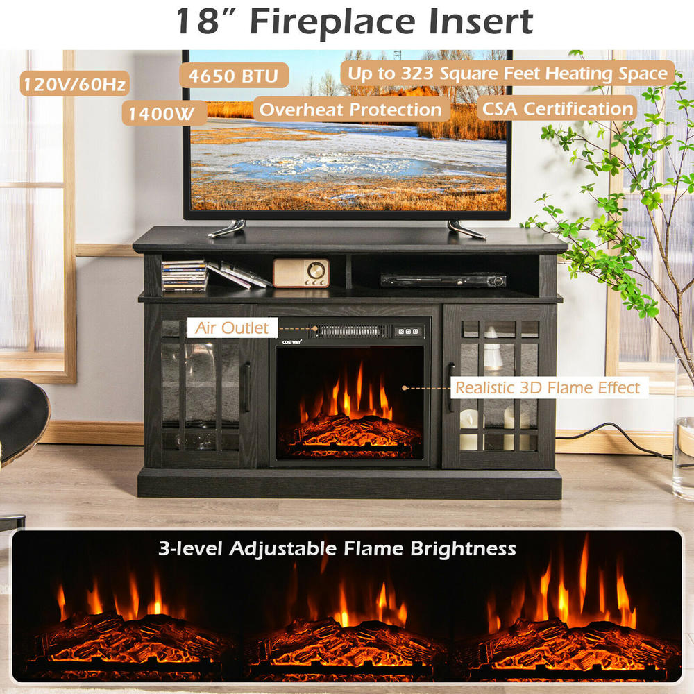 Gymax 48'' Fireplace TV Stand W/ 1400W Electric Fireplace for TVs up to 50 Inches