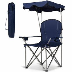 Gymax Folding Canopy Camping Chair Portable Beach Chair w/ Carrying Bag Blue