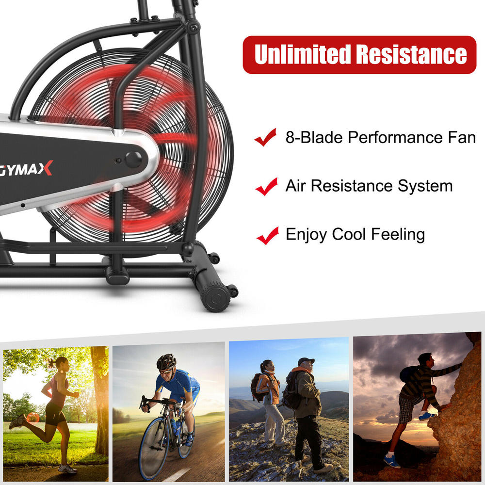 Gymax Unlimited Resistance Airdyne Bike Fan Exercise Bike with Clear LCD Display