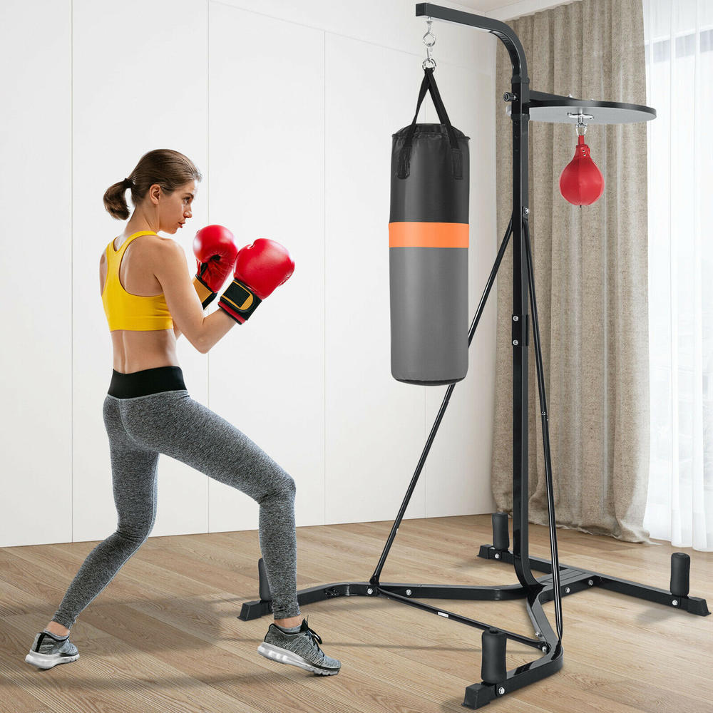 Gymax Heavy Duty Boxing Punching Stand W/Heavy Bag & Speed Bag Sandbag Rack Home Gym