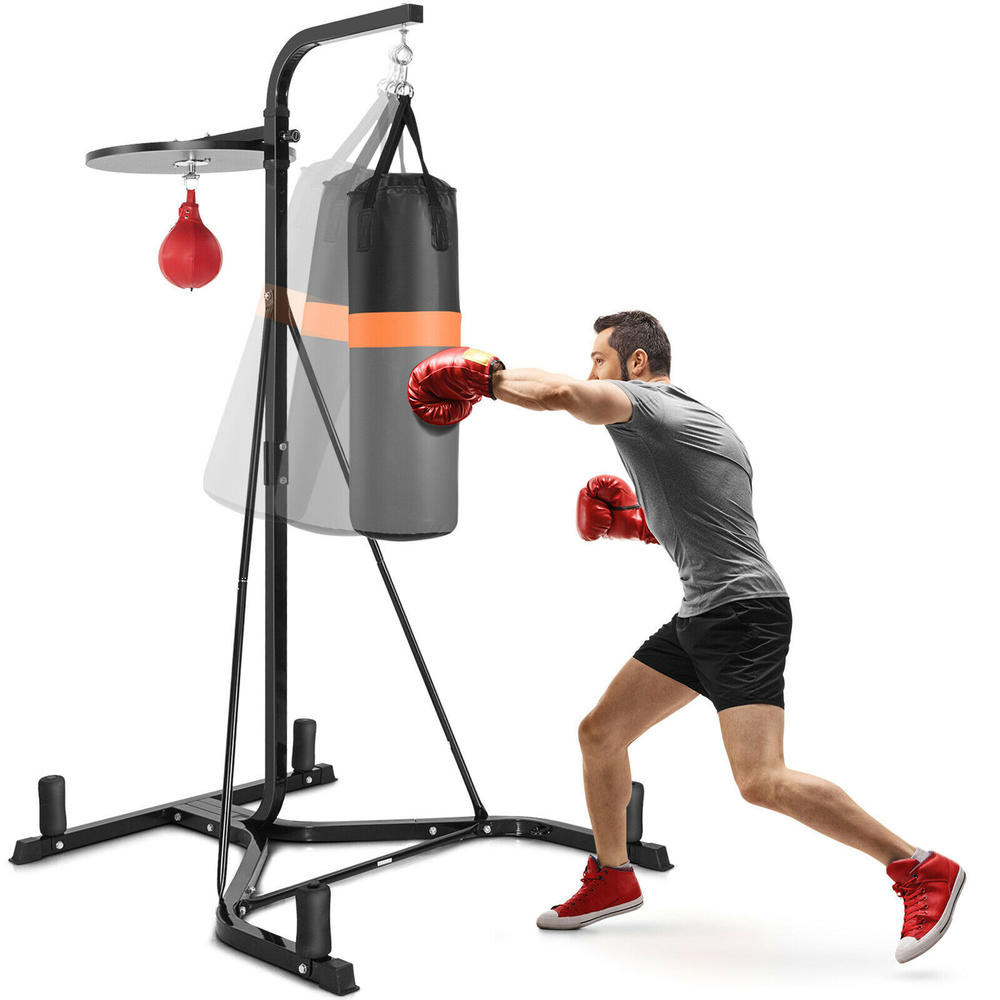 Gymax Heavy Duty Boxing Punching Stand W/Heavy Bag & Speed Bag Sandbag Rack Home Gym