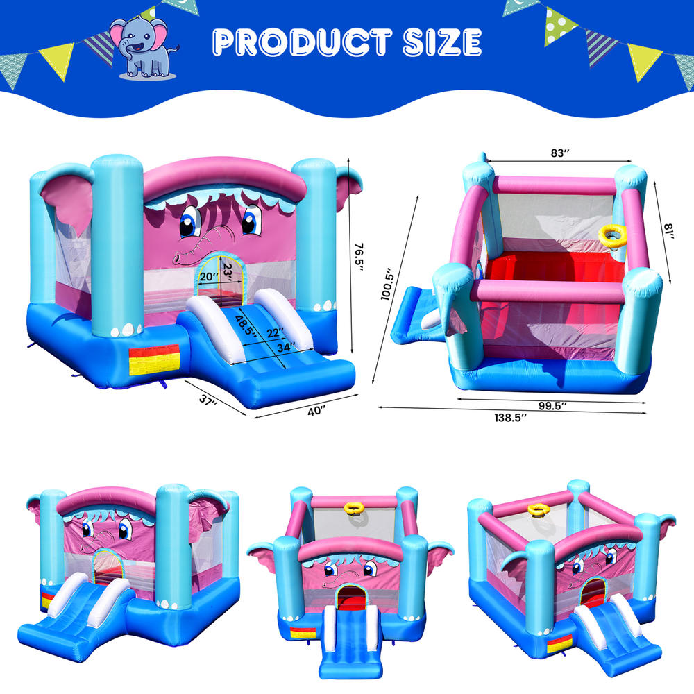 Gymax Inflatable Bounce House 3-in-1 Elephant Theme Inflatable Castle without Blower