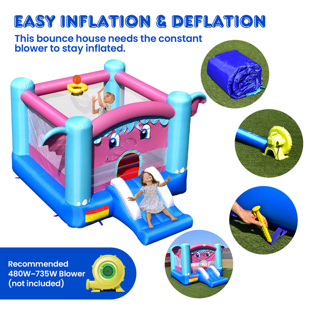 Gymax Inflatable Bounce House 3-in-1 Elephant Theme Inflatable Castle without Blower