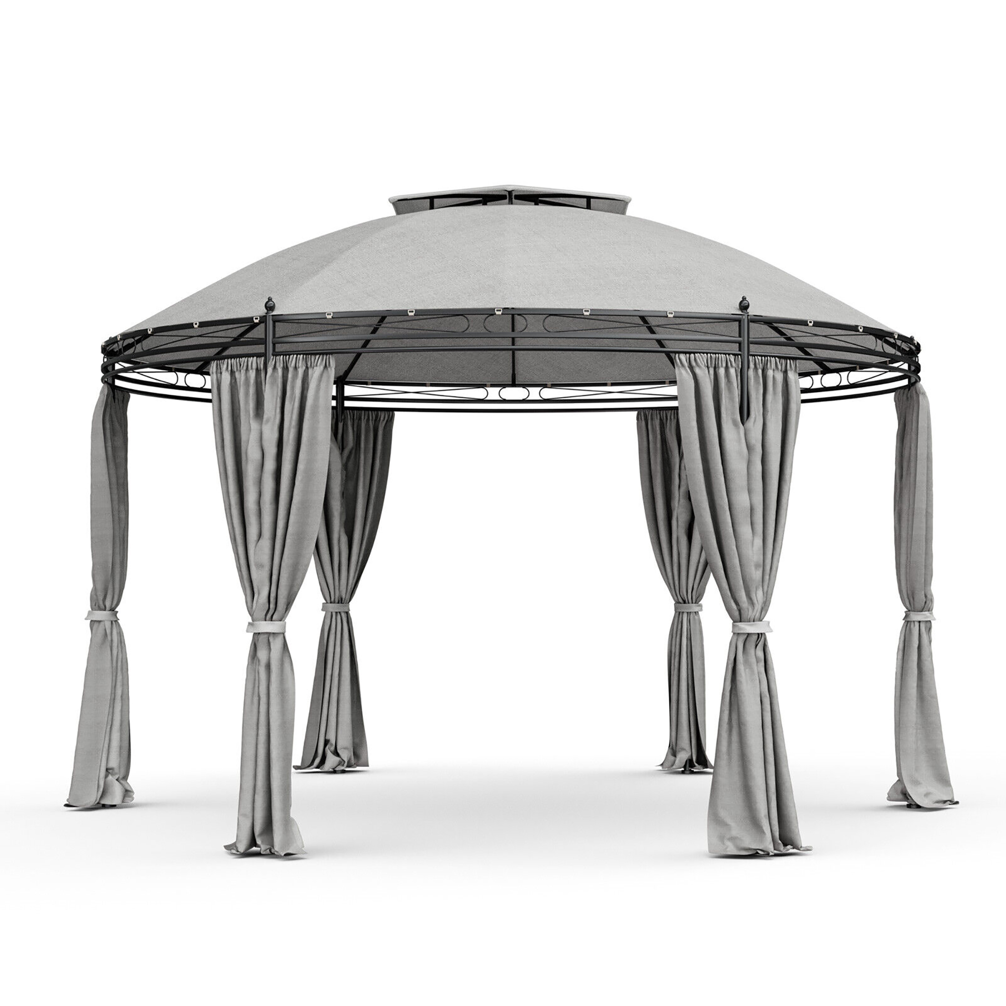 Gymax 11.5' Outdoor Patio Round Dome Gazebo Canopy Shelter Double Roof Steel Gray