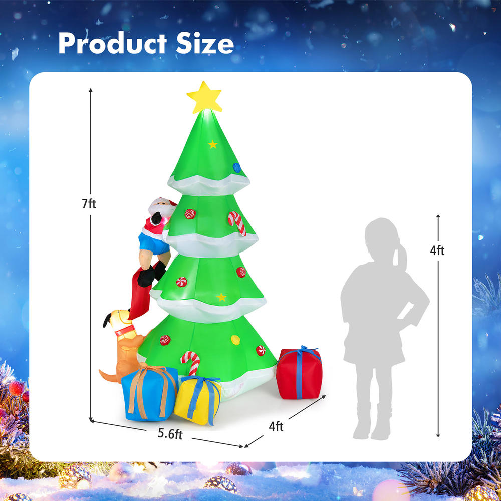 Gymax 7FT Self Inflatable Santa Claus Climbing Tree Christmas Decoration w/ LED Lights