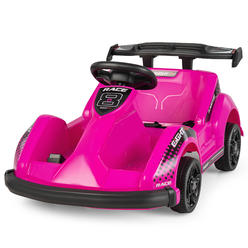 Gymax 6V Battery Powered Go Kart Kids Ride On 4 Wheel Racer RC w/ Bumper & Music Pink