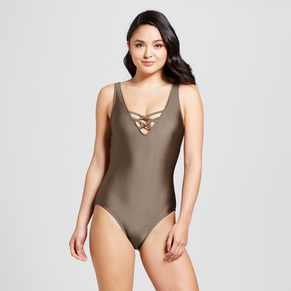 Mossimo Women's Strappy Front One Piece Swimsuit, Hot Chocolate, Medium (8/10)