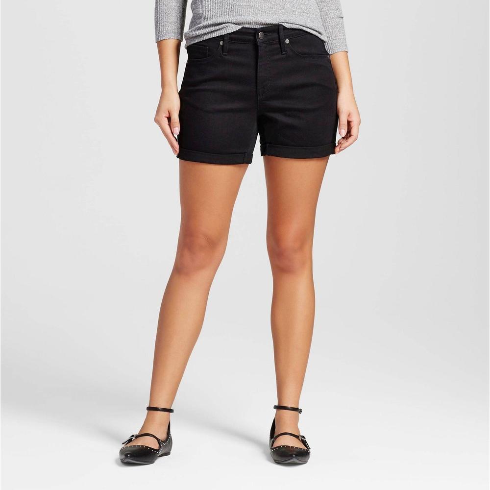 Mossimo Women's Black High Rise Midi Denim Shorts, Size 0 (25" waist)