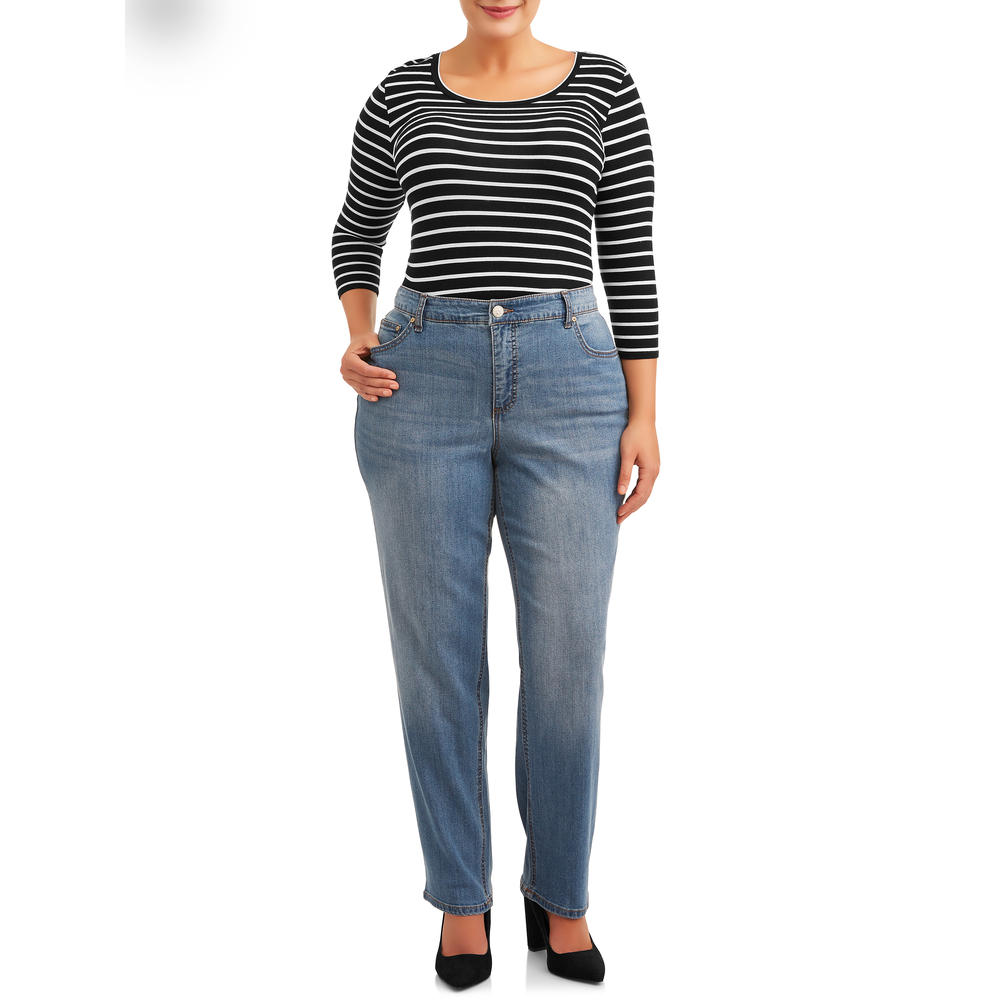 Terra & Sky Women's Plus Size Repreve Classic Straight Leg Jeans With Tummy  Control, Medium Light, 22Wp