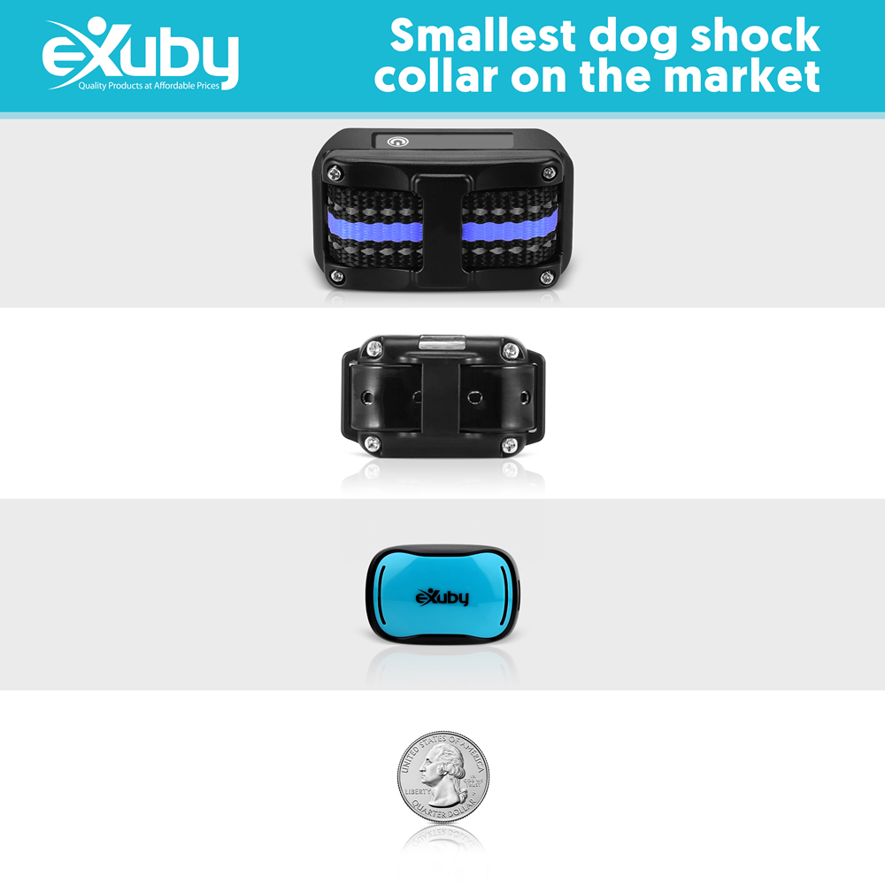 eXuby - Tiny Shock Collar for Small Dogs 5-15lbs - Smallest Collar on the Market - Sound, Variable Vibrate & Shock - Waterproof