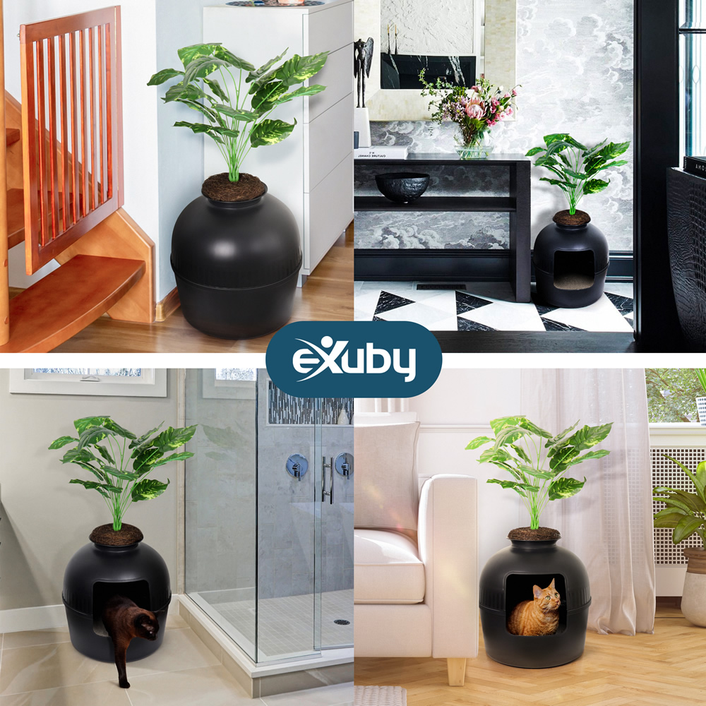 eXuby Hidden Litter Box for Cats - The Only Black Planter Furniture Litter Box on the Market - Includes Charcoal Filter