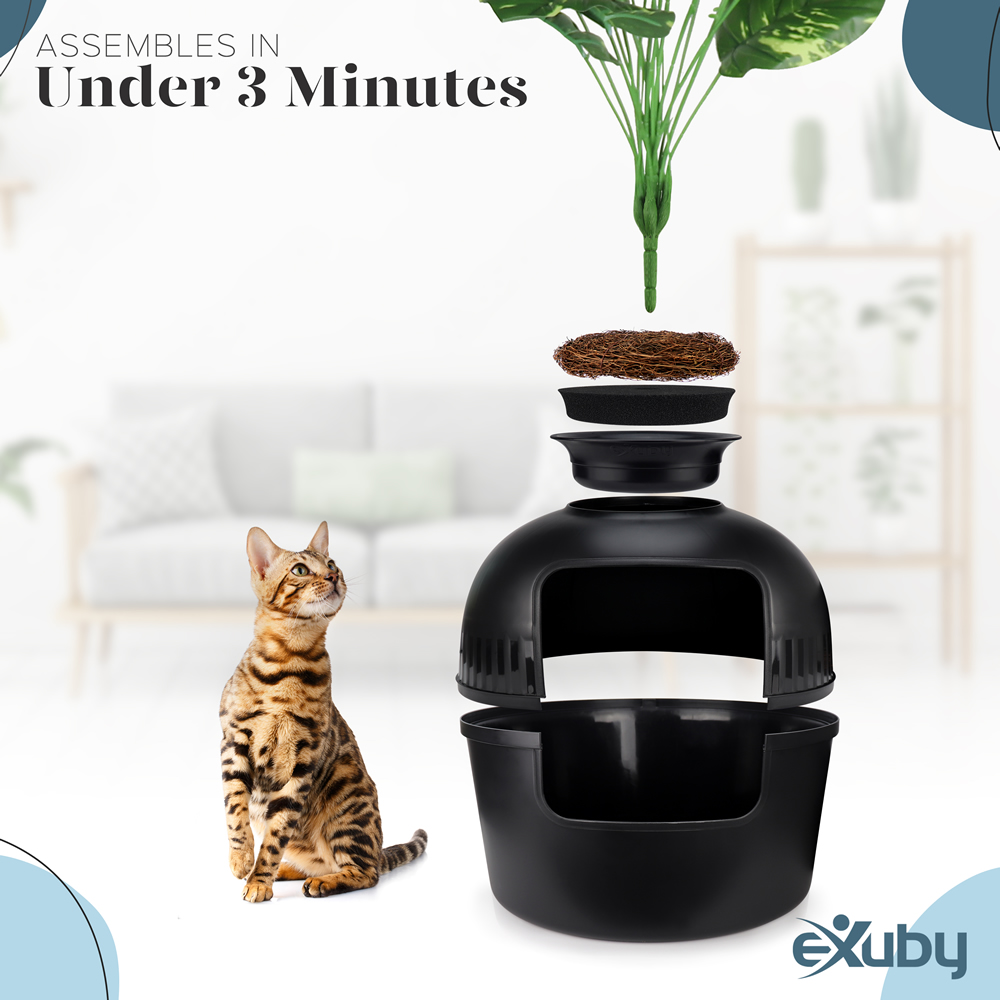 eXuby Hidden Litter Box for Cats - The Only Black Planter Furniture Litter Box on the Market - Includes Charcoal Filter