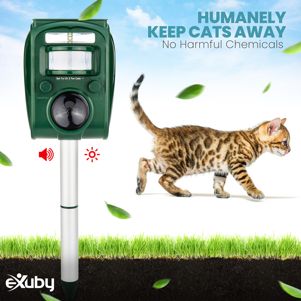 eXuby Outdoor Cat Repellent - 110 Degree Sensor Detects & Repels in Wide  Spaces - Ultrasonic Sound Cats