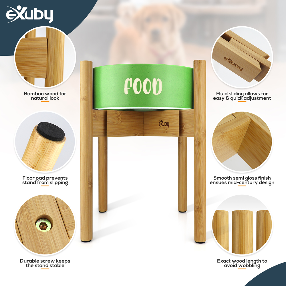 eXuby - 2 Pack Adjustable Dog Bowl Stand for Large Dogs - Perfect Height of 14" - Expands to 11.25" - Bowls Sold Separately