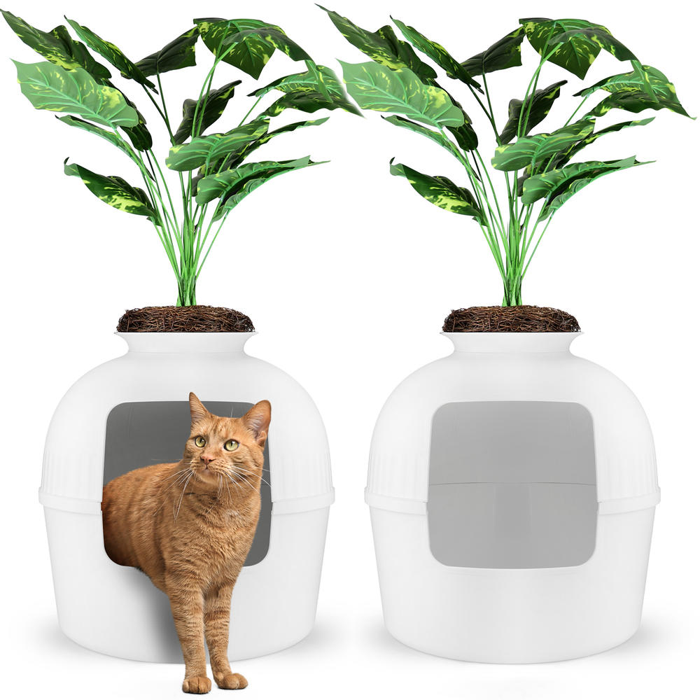 eXuby 2x Hidden Litter Box for Cats - The Only White Planter Furniture Litter Box on the Market - Includes Charcoal Filter