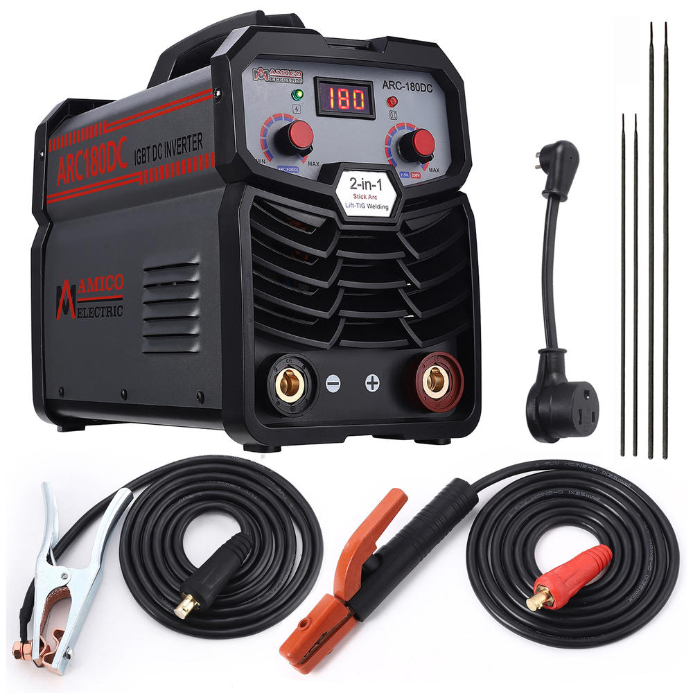 Amico Power ARC-180DC, 180 Amp Stick/Lift-TIG Welder, 100-250V Wide Voltage, 80% Duty Cycle, Compatible with all Electrodes