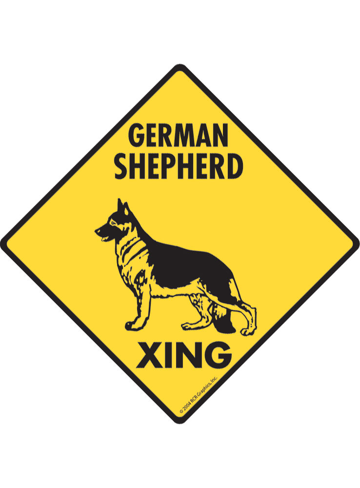 Signs with An Attitude Warning! German Shepherd Xing Aluminum Dog Sign - 12" x 12"