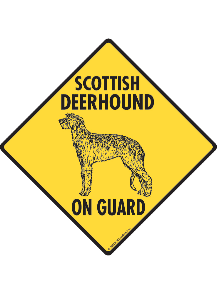 Signs with An Attitude Warning! Scottish Deerhound On Guard Aluminum Dog Sign - 6" x 6"
