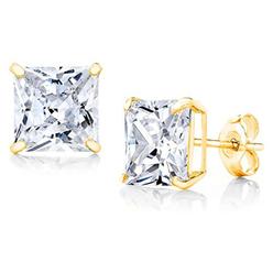 Paris Jewelry BJ Jewelry 10k Yellow Gold Created White Sapphire 1 Carat Square Stud Earrings