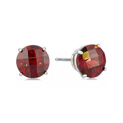 PJ Jewelry BJ Jewelry 14k White Gold Plated Over Sterling Silver 1 Carat Round Created Garnet Sapphire Stud Earrings
