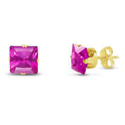 PJ Jewelry 14k Yellow Gold Plated Over Sterling Silver 4 Carat Square Created Pink Sapphire Stud Earrings
