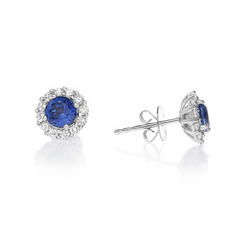 PJ Jewelry BJ Jewelry 14k White Gold Plated Over Sterling Silver 4 Ct Round Created Blue Sapphire Halo Stud Earrings