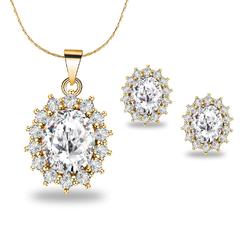 PJ Jewelry BJ Jewelry 18K Yellow Gold Created Diamond Round 4 Carat Oval Necklace Plated 18 inch