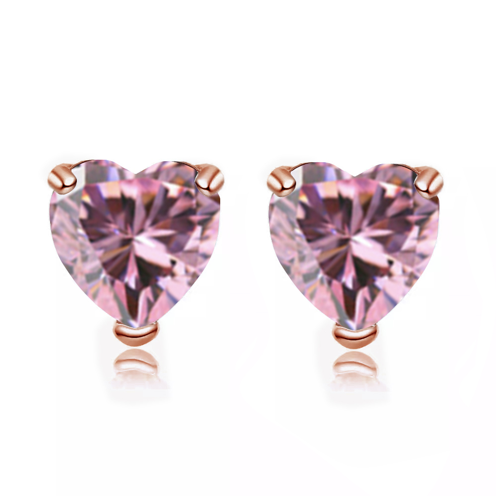 PJ Jewelry 14k Rose Gold Plated Over Sterling Silver 1/2 Carat Heart Created Pink Sapphire Stud Earrings