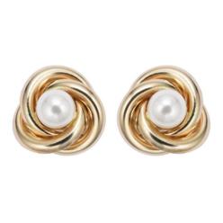 PJ Jewelry BJ Jewelry 18K Yellow Gold White Freshwater Pearl Round 1 CT Stud Earrings Plated