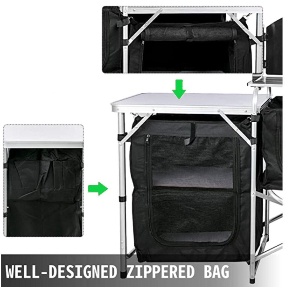 Xtrempro Portable Camp Kitchen Tabletop Storage Zipper Cabinets Prep Table Folds In Carry Bag Cooking Meal prep