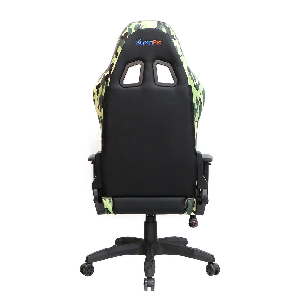 Xtrempro Gaming Chair Camouflage Camo Print Neck and Lumbar Support Adjust 4D Armrest Tilt Lock System Class 4 Gas Lift 360° Casters