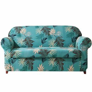 Subrtex Leaf Printing Loveseat Slipcovers Stretchable 2 Piece Lake Blue Print