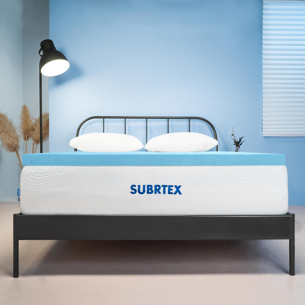 Subrtex 2 Inch Organic Gel Infused Mattress Topper Memory Foam Bedding Topper for High Density with Ventilated Cooling Design