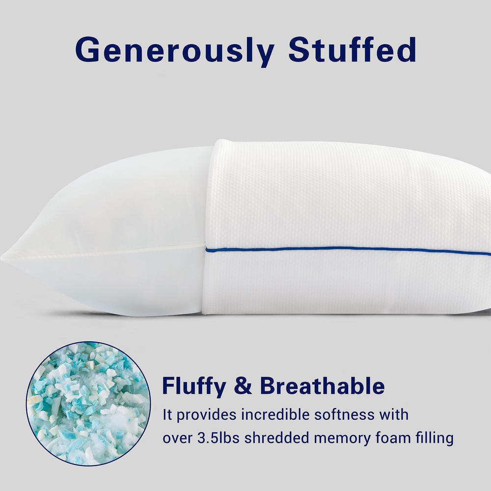 Subrtex Shredded Foam Pillow 1 Pack Cross Cut Memory Foam Filler with Detachable Pillowcase