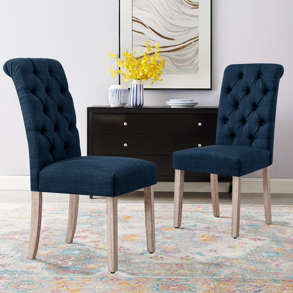 Subrtex Button-Tufted Fabric Padded Parsons Dining Chair Set of 2 Classic Upholstered Kitchen Chairs