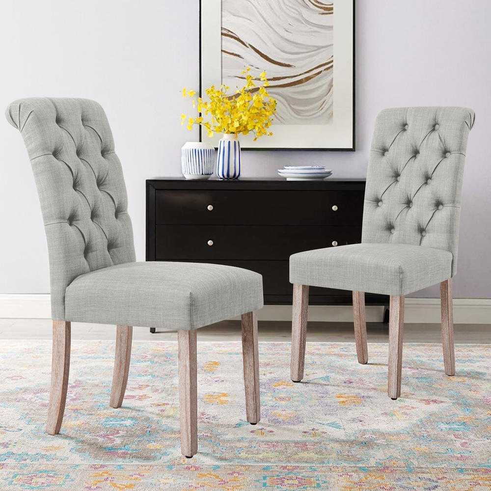 Button Tufted Dining Chairs - Set of 2, Fabric Upholstered