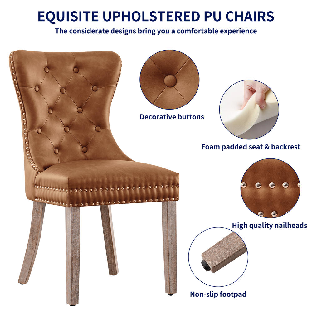 Subrtex Button-Tufted PU Leather Dining Chair with Nailhead Set of 2 Vintage Upholstered Dining Room Chairs