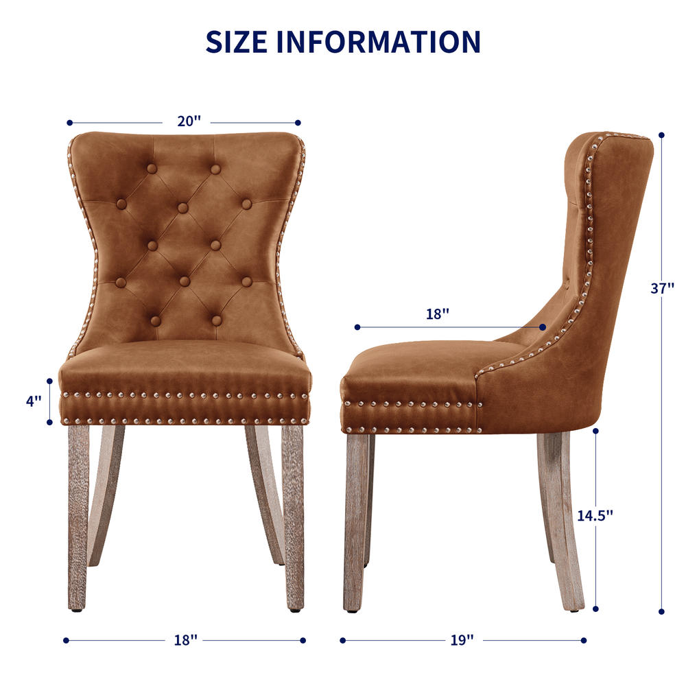 Subrtex Button-Tufted PU Leather Dining Chair with Nailhead Set of 2 Vintage Upholstered Dining Room Chairs