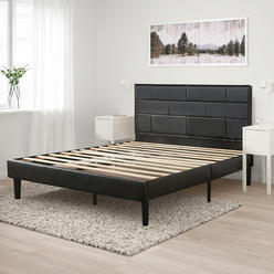 Subrtex Modern Metal Platform Bed Frame with Wooden Slats and Adjustable Headboard