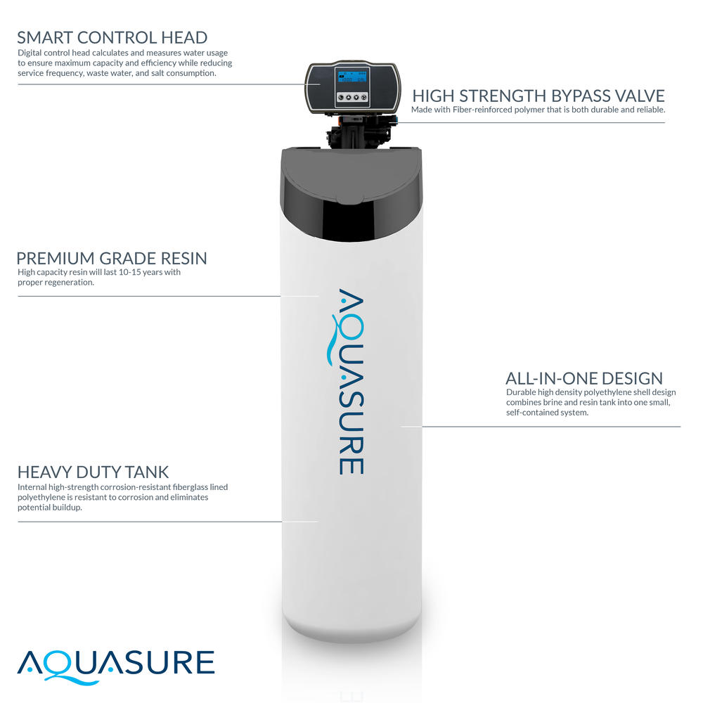 Aquasure Harmony Lite All-In-One Water Softener w/Triple Purpose Pre-Filter, 34,000 Grain, Low Maintenance, Water Saving Tech