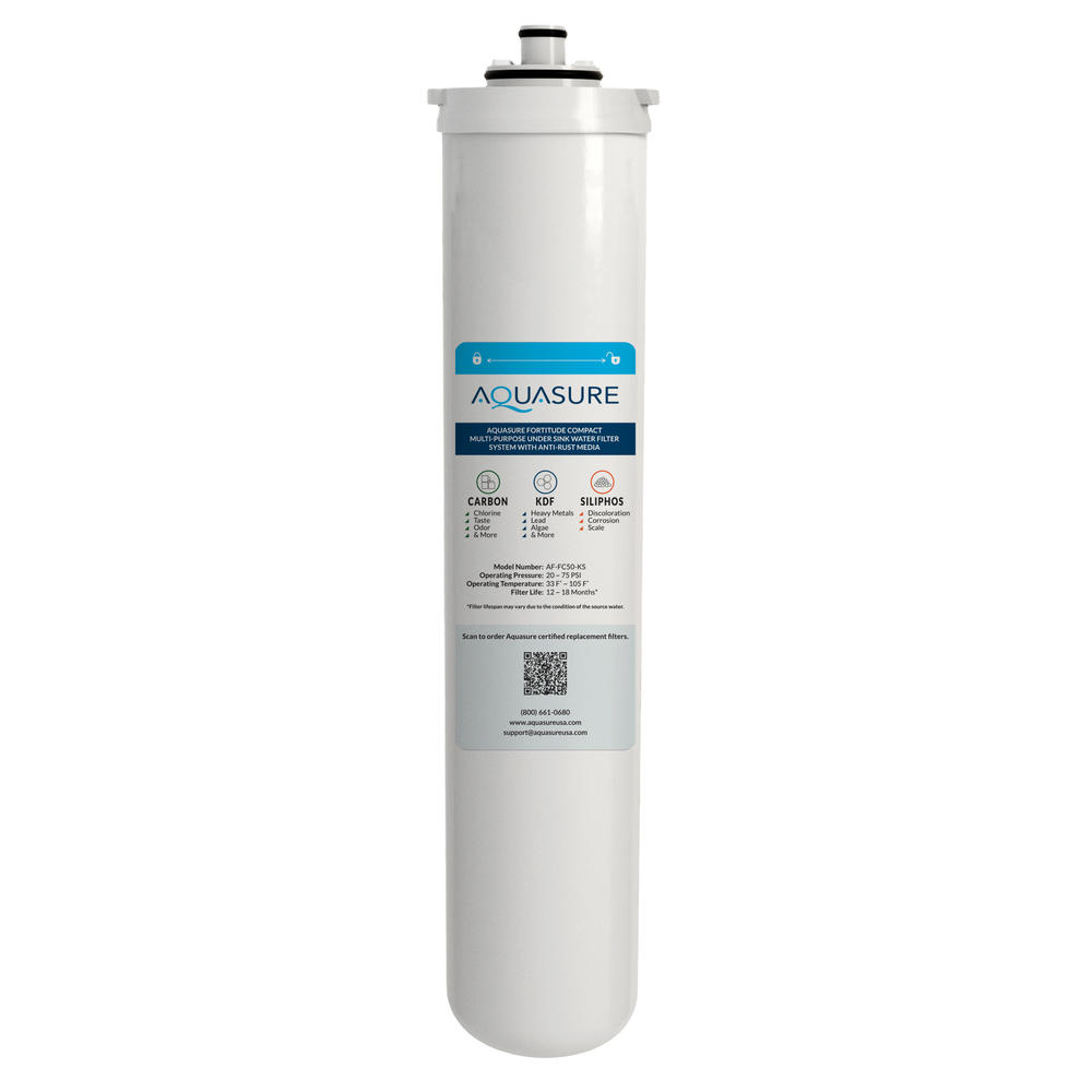 Aquasure Fortitude Compact Under the Sink Replacement Water Filter with Carbon, KDF & Siliphos